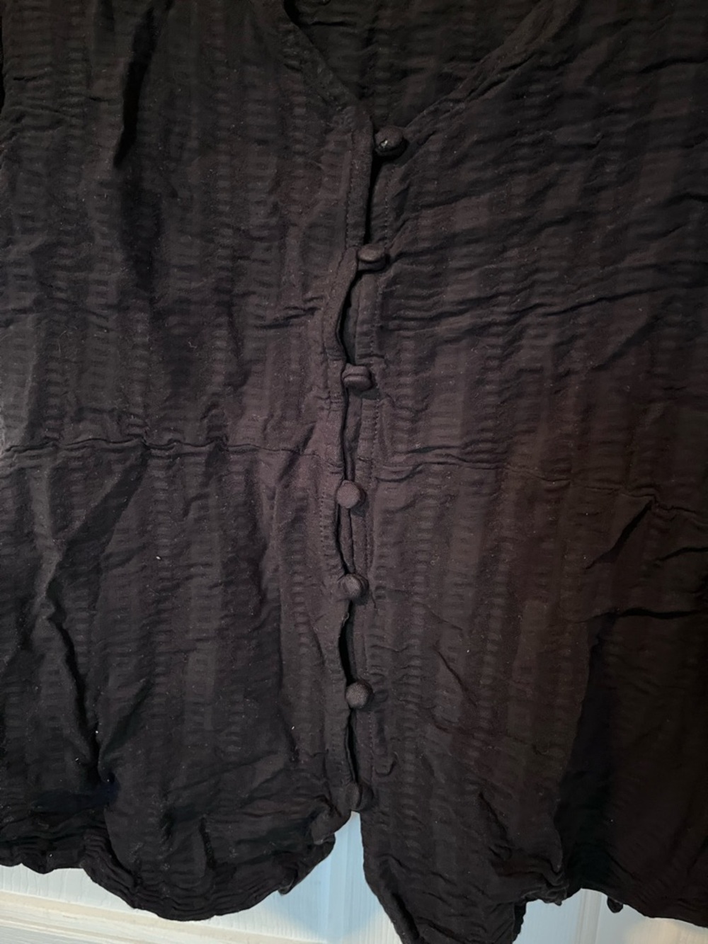 Black Short-Sleeve Ruffled Button Front Top - Picture 3 of 5